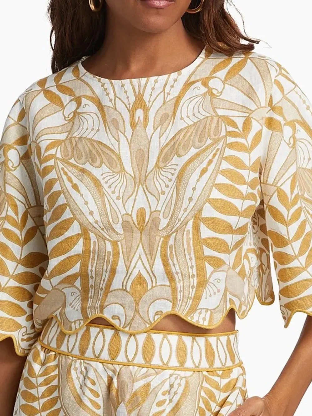 NWT M FARM Rio Lace Nature Embroidered Scallop-Hem Crop Top - Picture 1 of 7